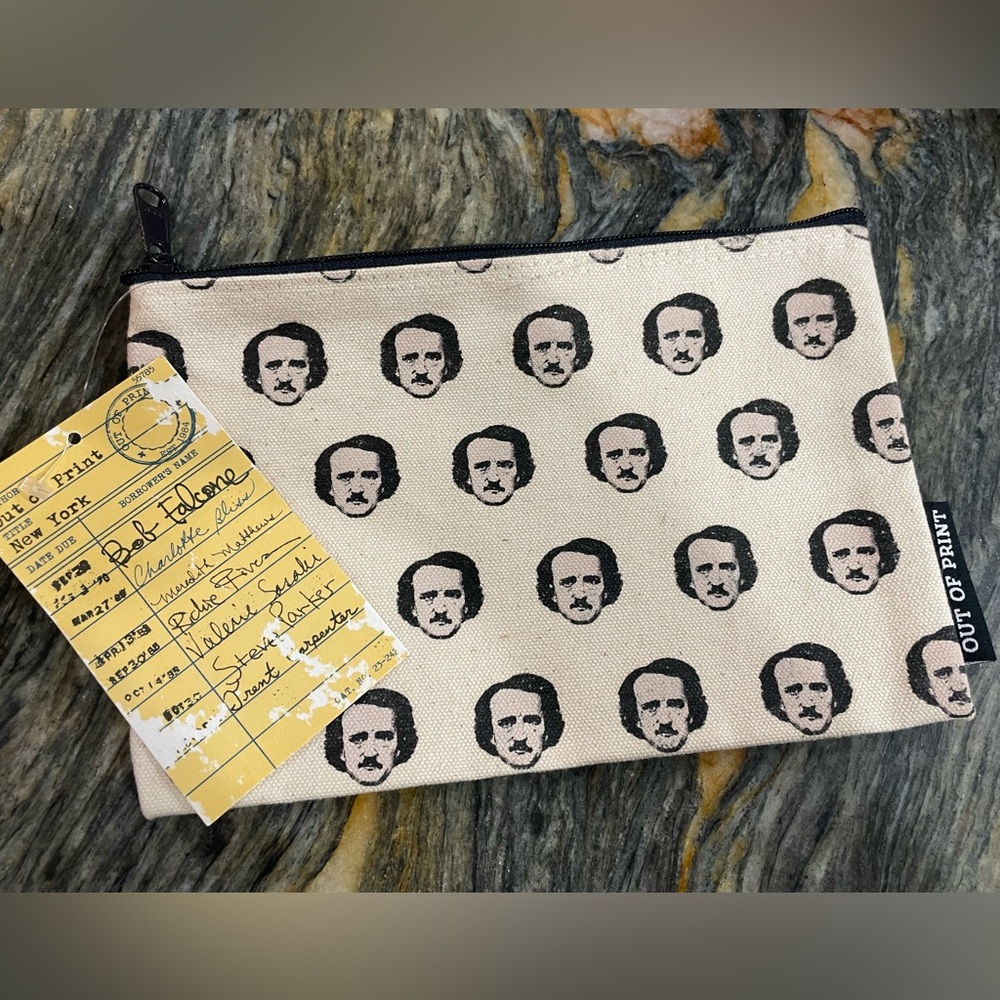 Out of Print Canvas Pouch with Black Print- Edgar Allen Poe new w tags
